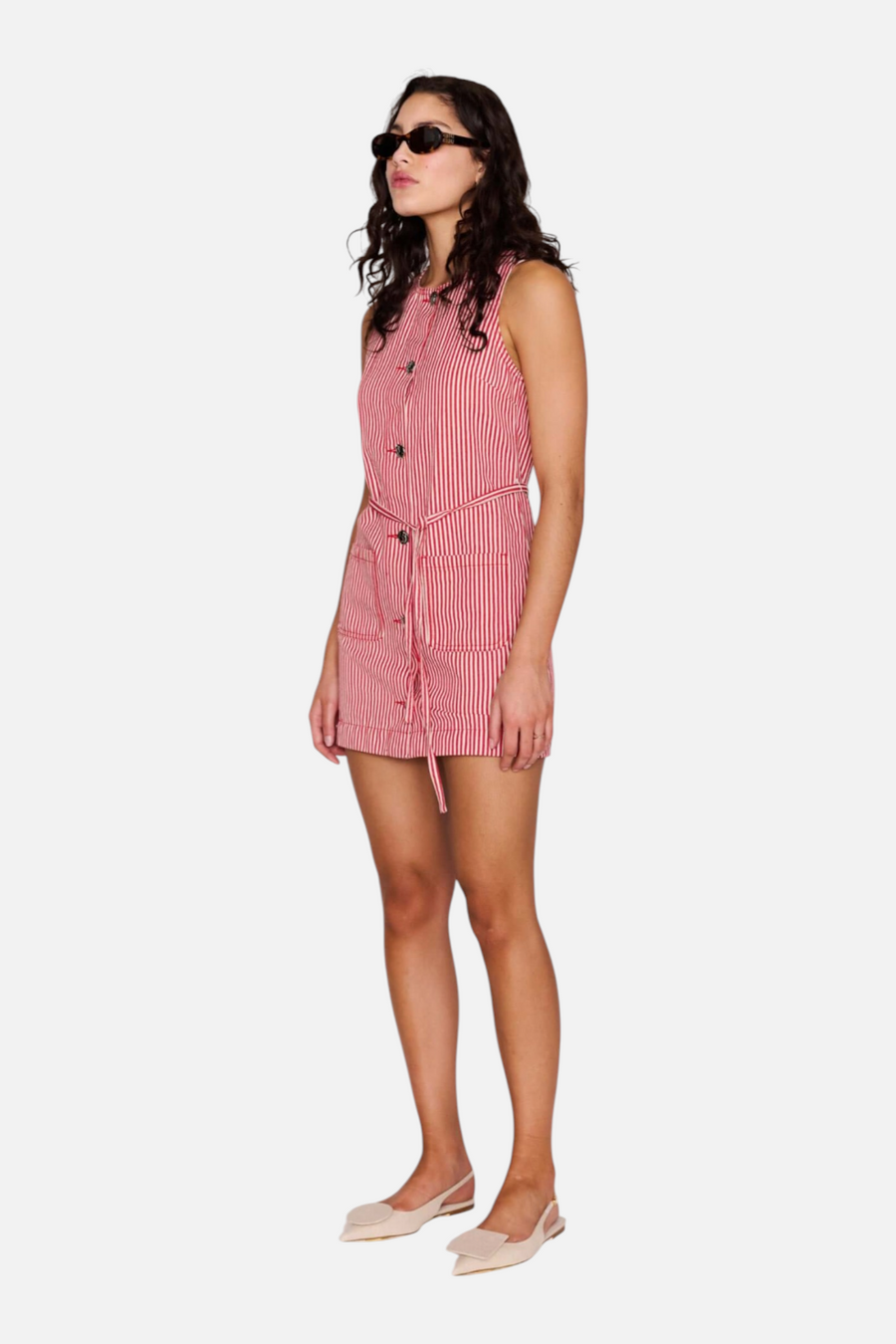 Minkpink Freya Pinstriped Denim Mini Dress in Red Stripe
