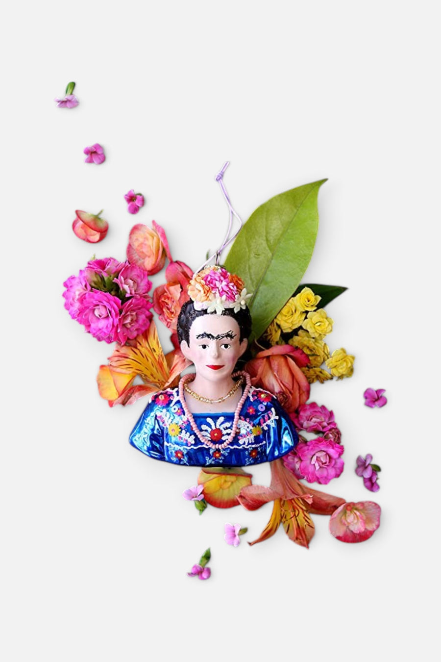 Frida Blue Bust Ornament – side view