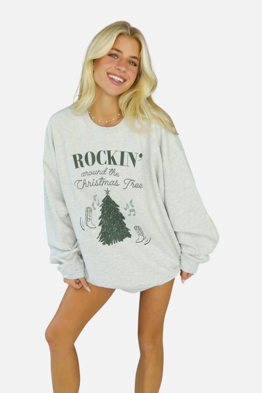 Friday + Saturday Rockin Around the Tree Sweatshirt – front view