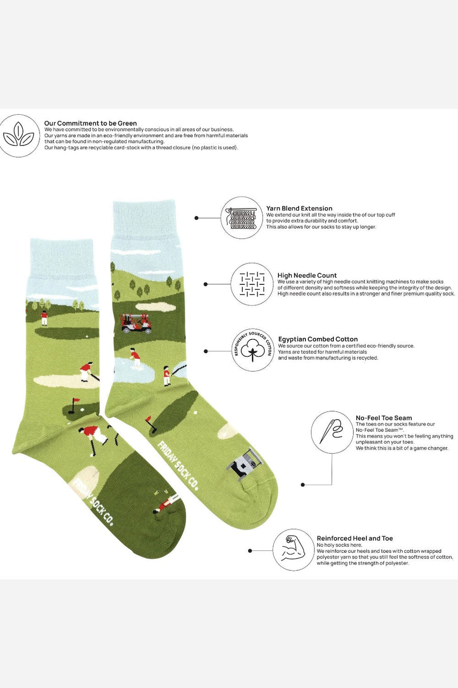 Friday Sock Co. Men's Funny Golf Scene Socks – back view