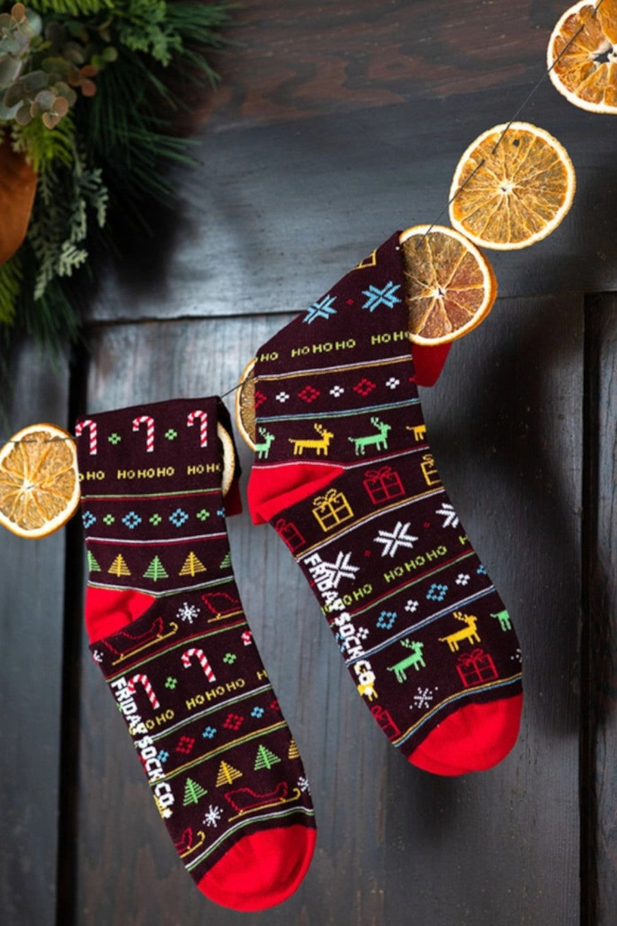Friday Sock Co. Men's Ugly Christmas Sleigh Ride Socks – back view