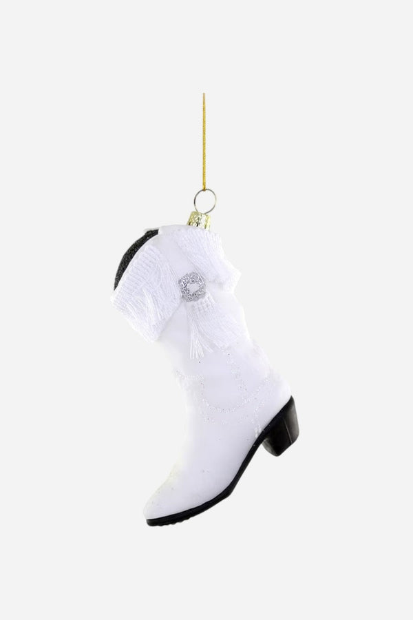 Fringe Cowboy Boot White Ornament