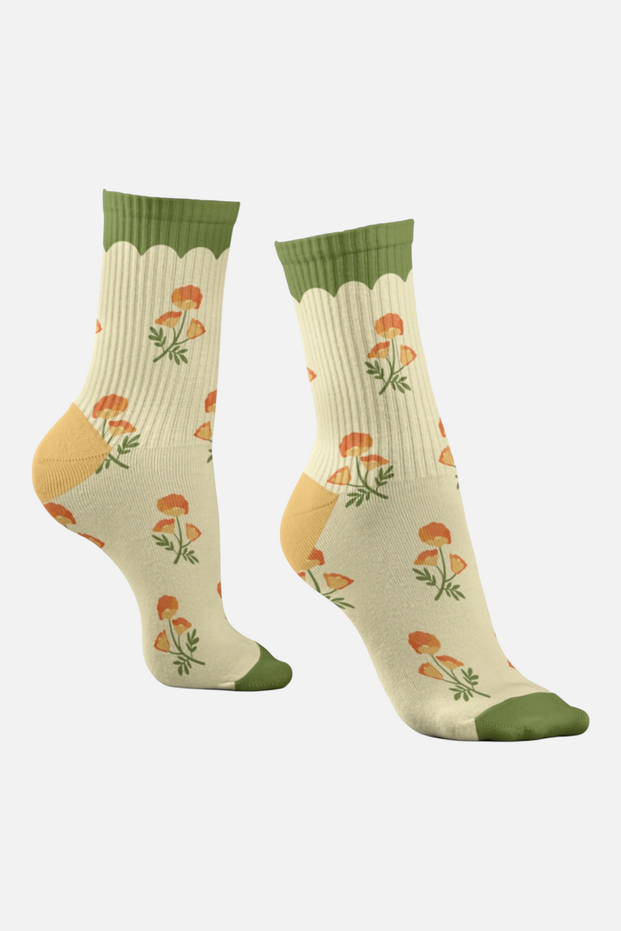Fun Club Floral Poppies Crew Socks – front view