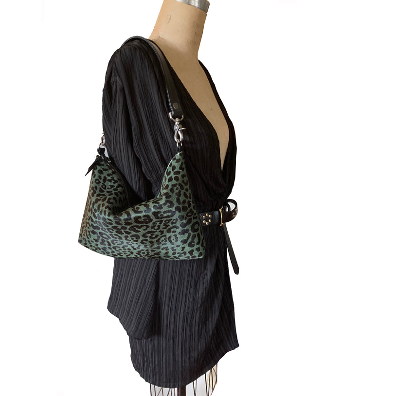 Fur Bag with Two Straps - Moss & Black Leopard – alternate