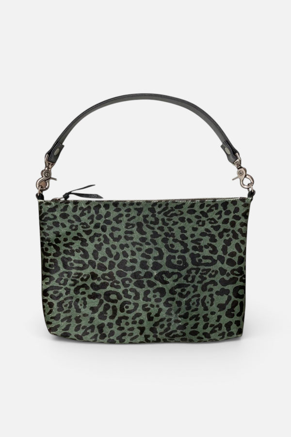 Fur Bag with Two Straps - Moss & Black Leopard