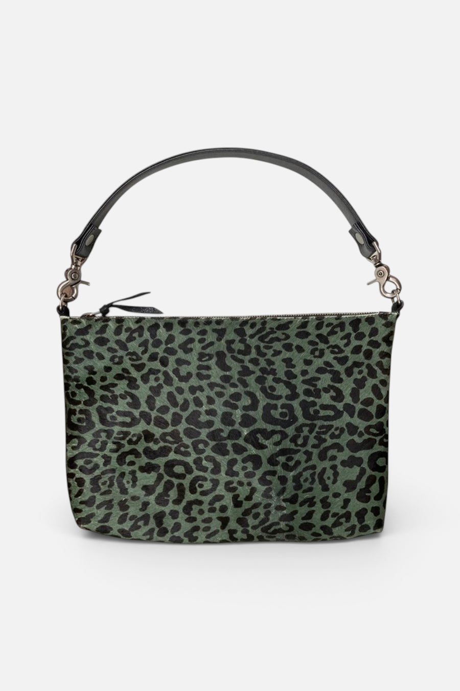 Fur Bag with Two Straps - Moss & Black Leopard – front view