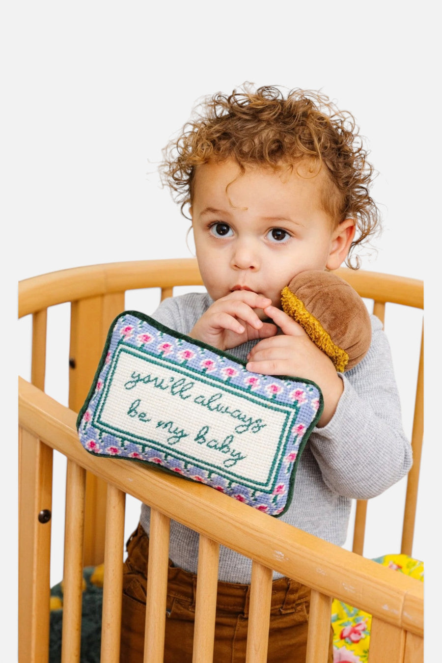 Furbish Be My Baby Mini Needlepoint Pillow – side view