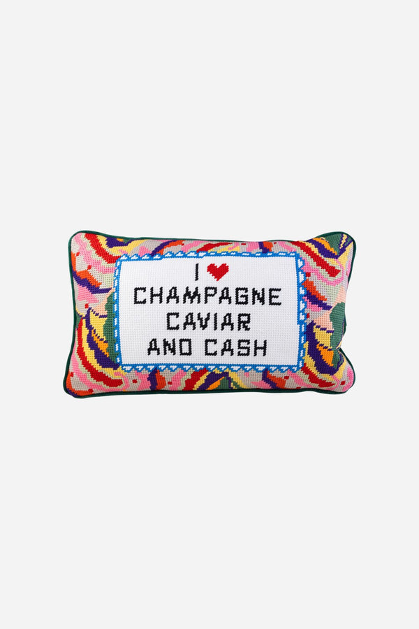 Furbish Caviar and Cash Needlepoint Pillow