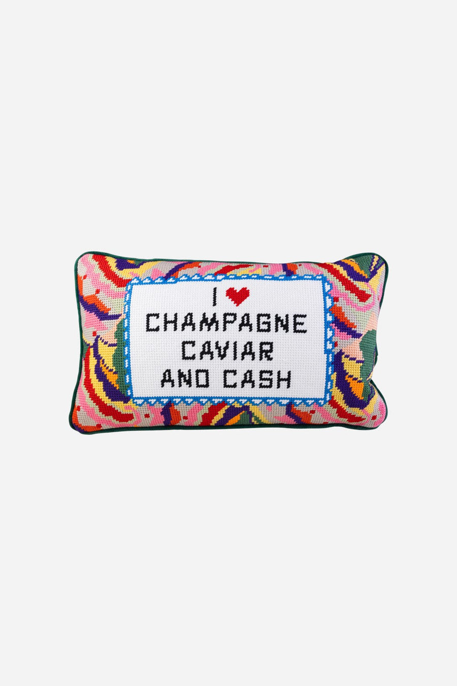 Furbish Caviar and Cash Needlepoint Pillow – front view