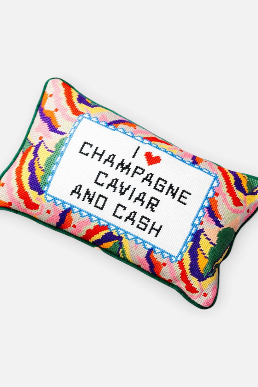 Furbish Caviar and Cash Needlepoint Pillow – side view