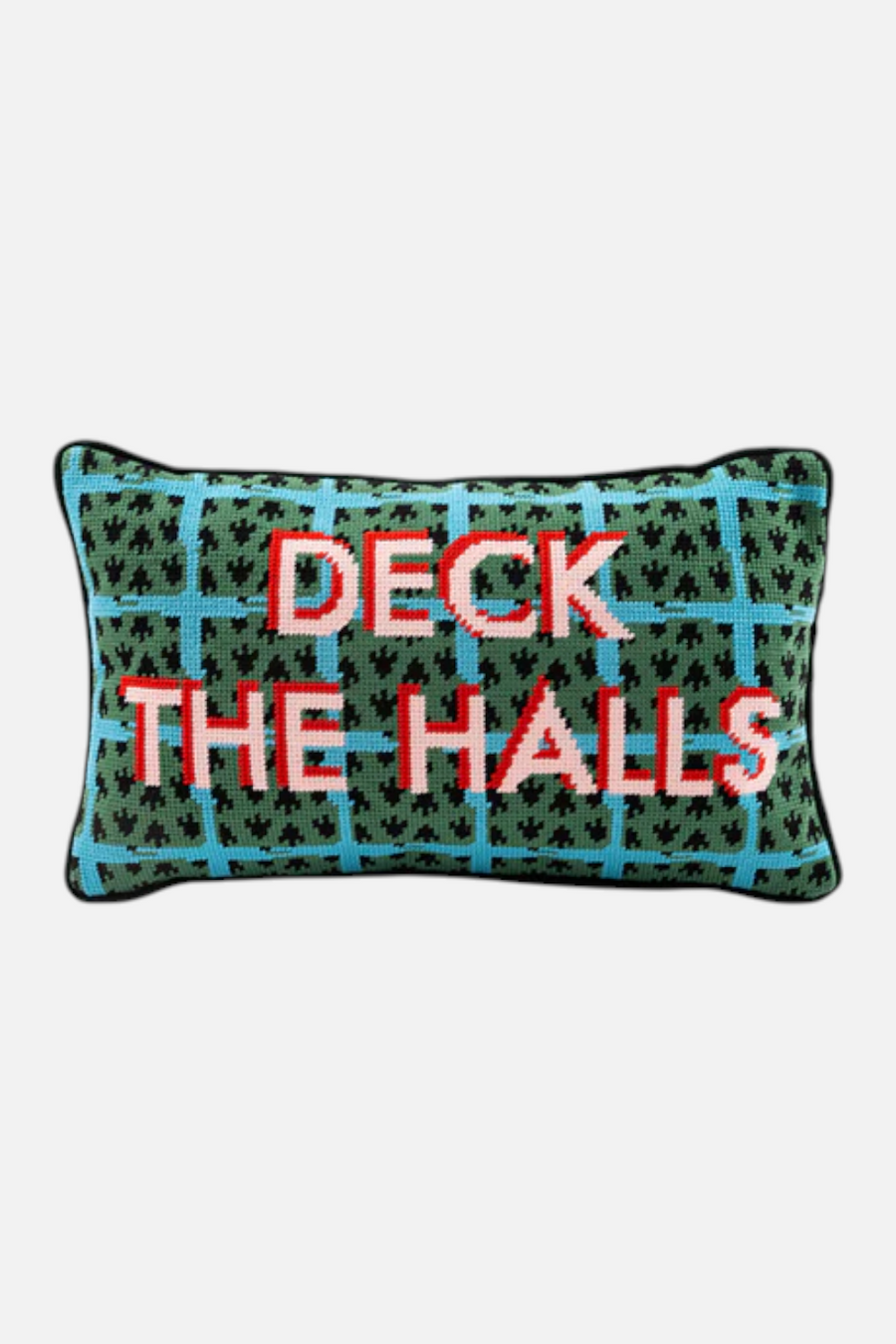 Furbish Deck The Halls Needlepoint Pillow – front view
