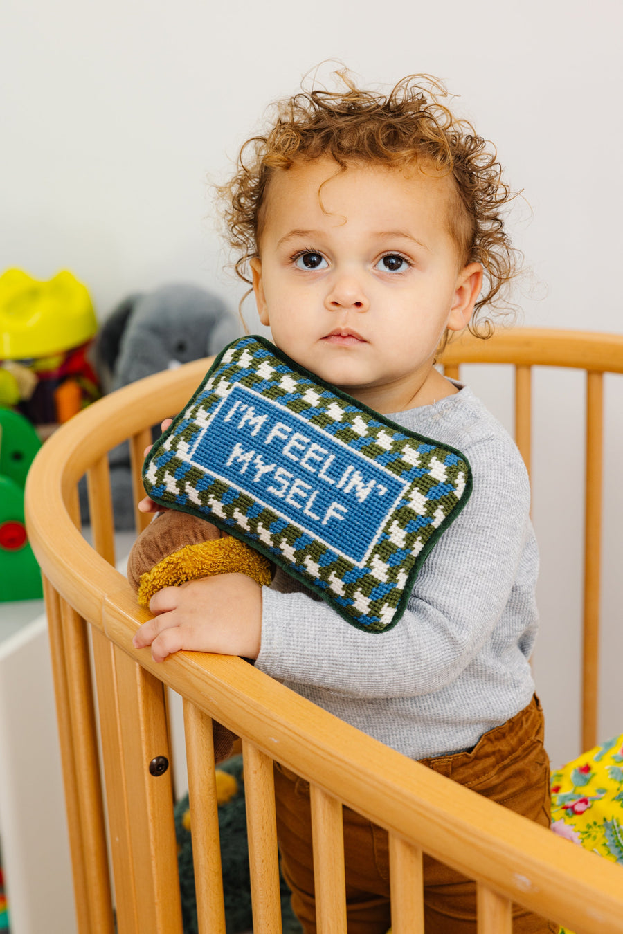 Furbish Feelin' Myself Mini Needlepoint Pillow – side view