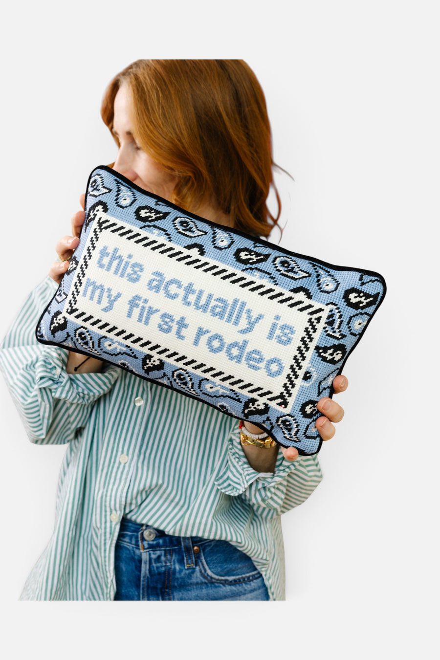 Furbish First Rodeo Needlepoint Pillow – detail