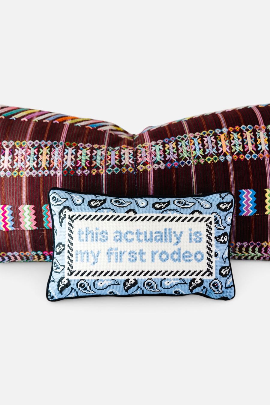 Furbish First Rodeo Needlepoint Pillow – side view