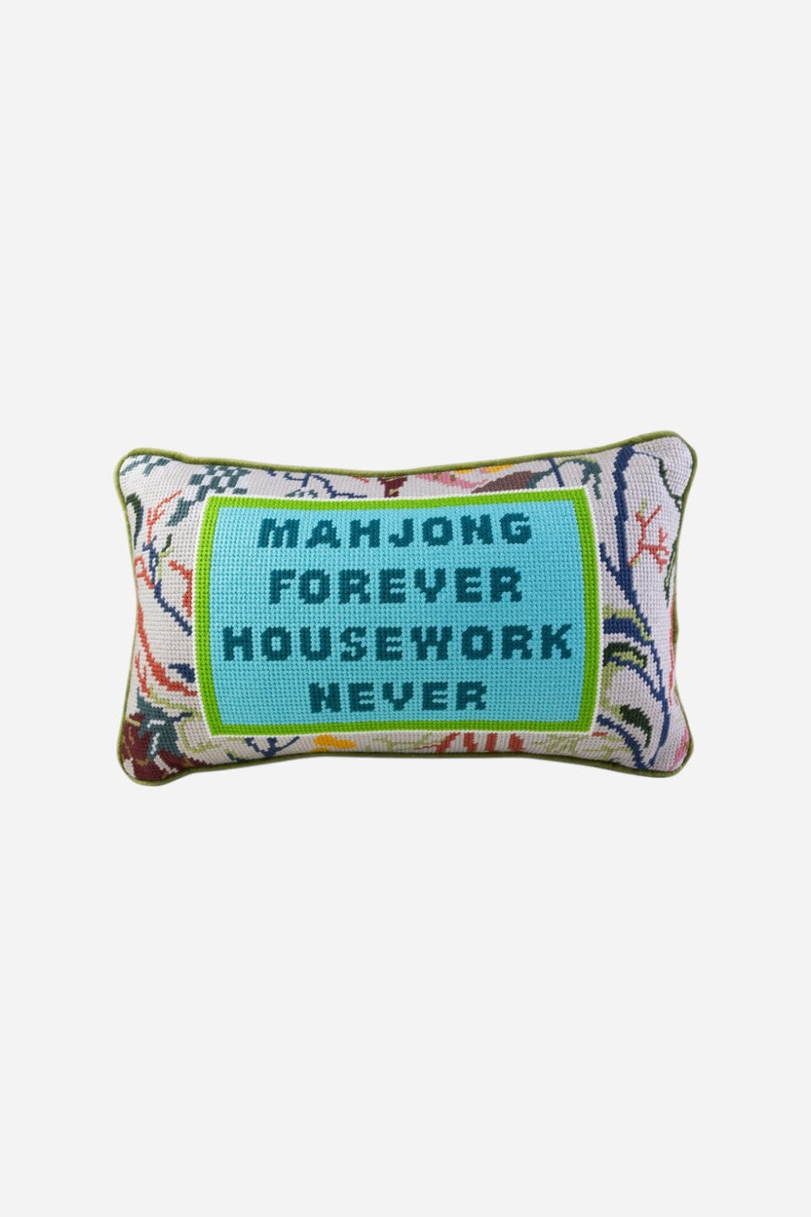 Furbish Mahjong Needlepoint Pillow – front view