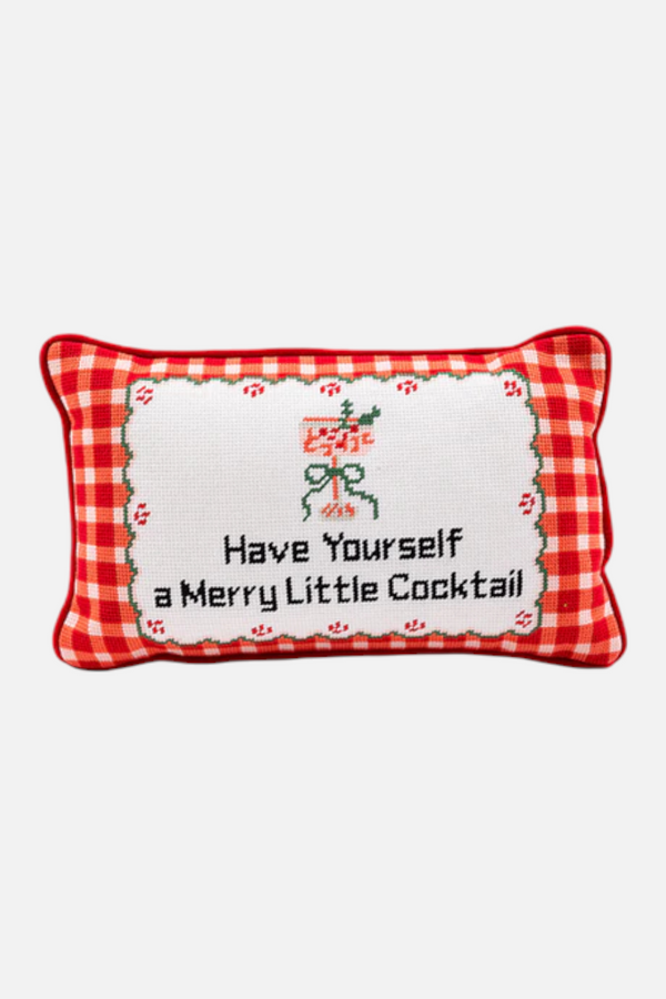 Furbish Merry Little Cocktail Needlepoint Pillow