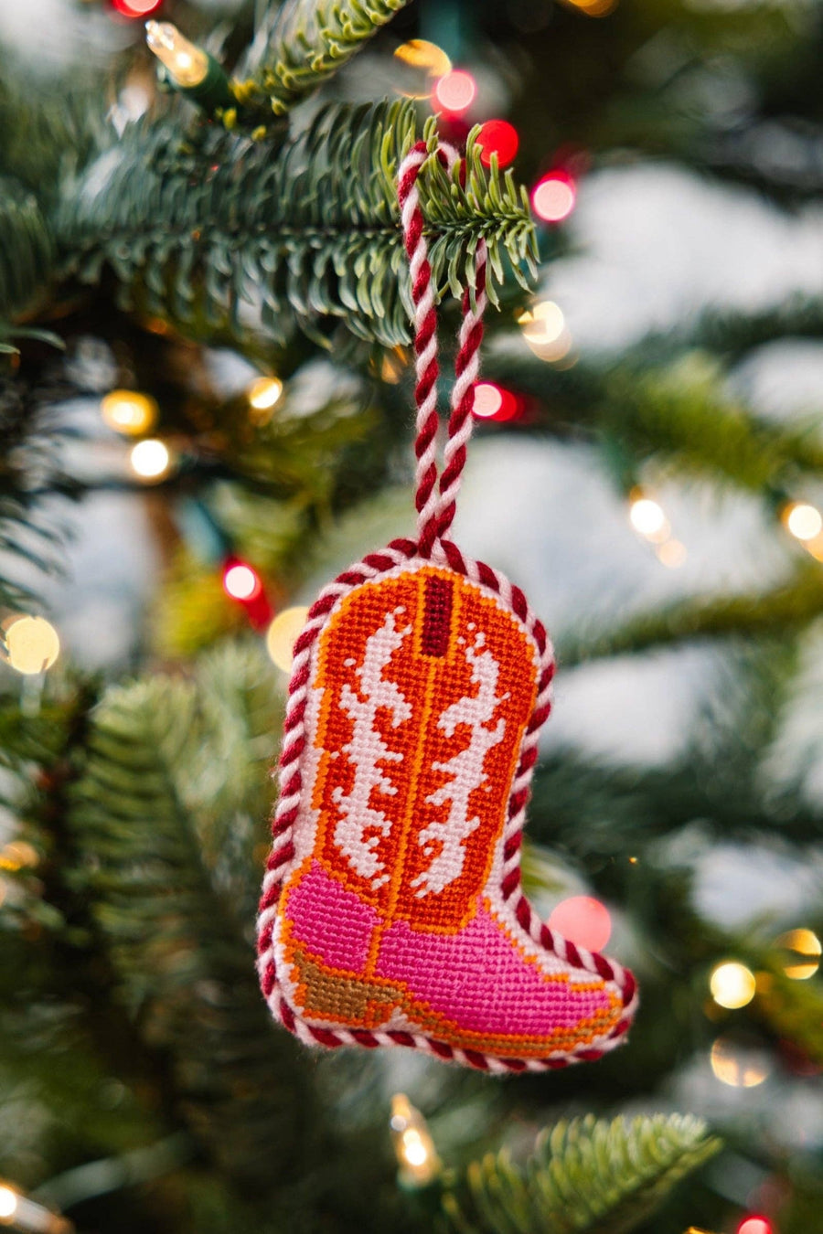 Furbish Needlepoint Cowboy Boot Ornament – front view