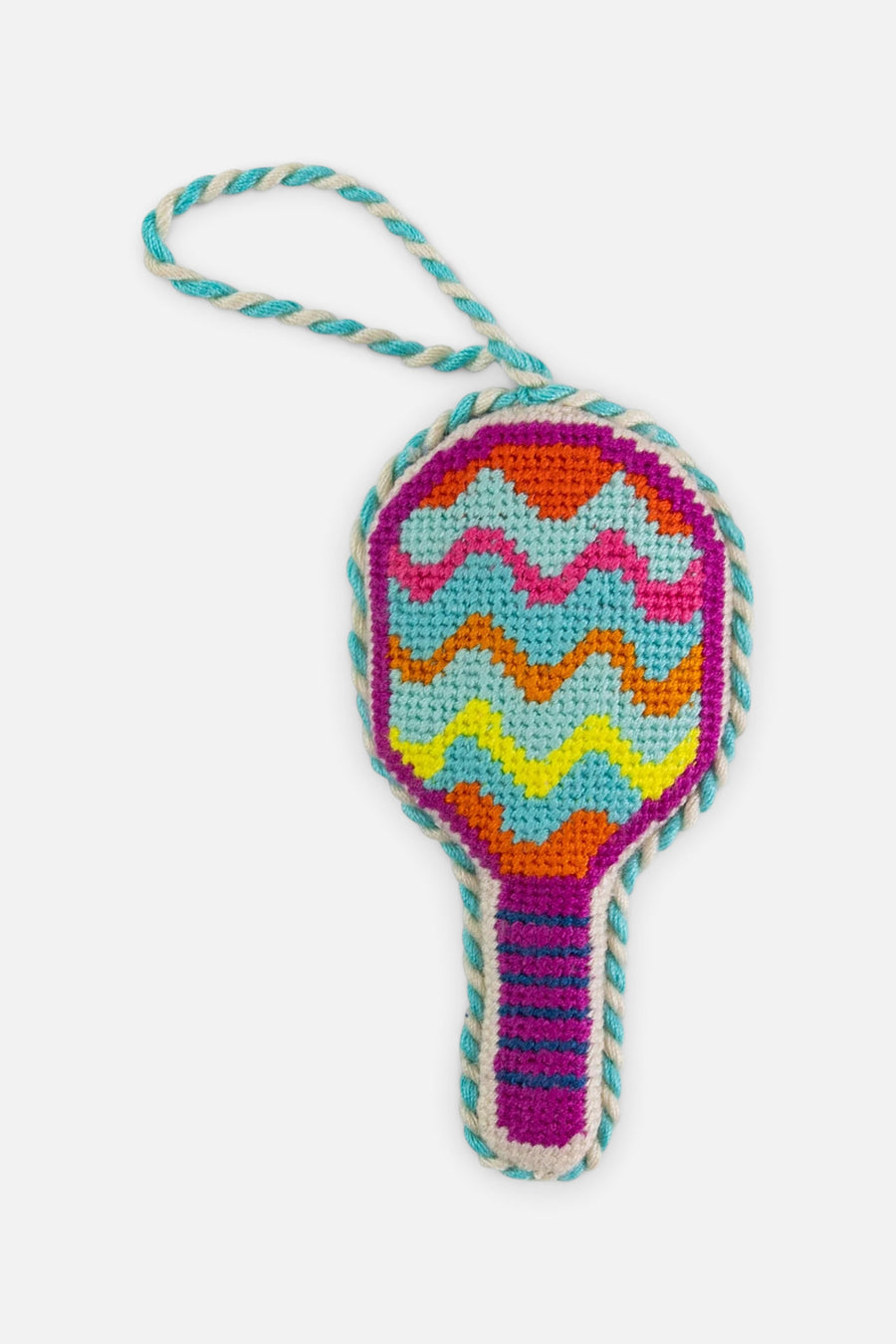 Furbish Pickleball Racket Needlepoint Ornament – front view