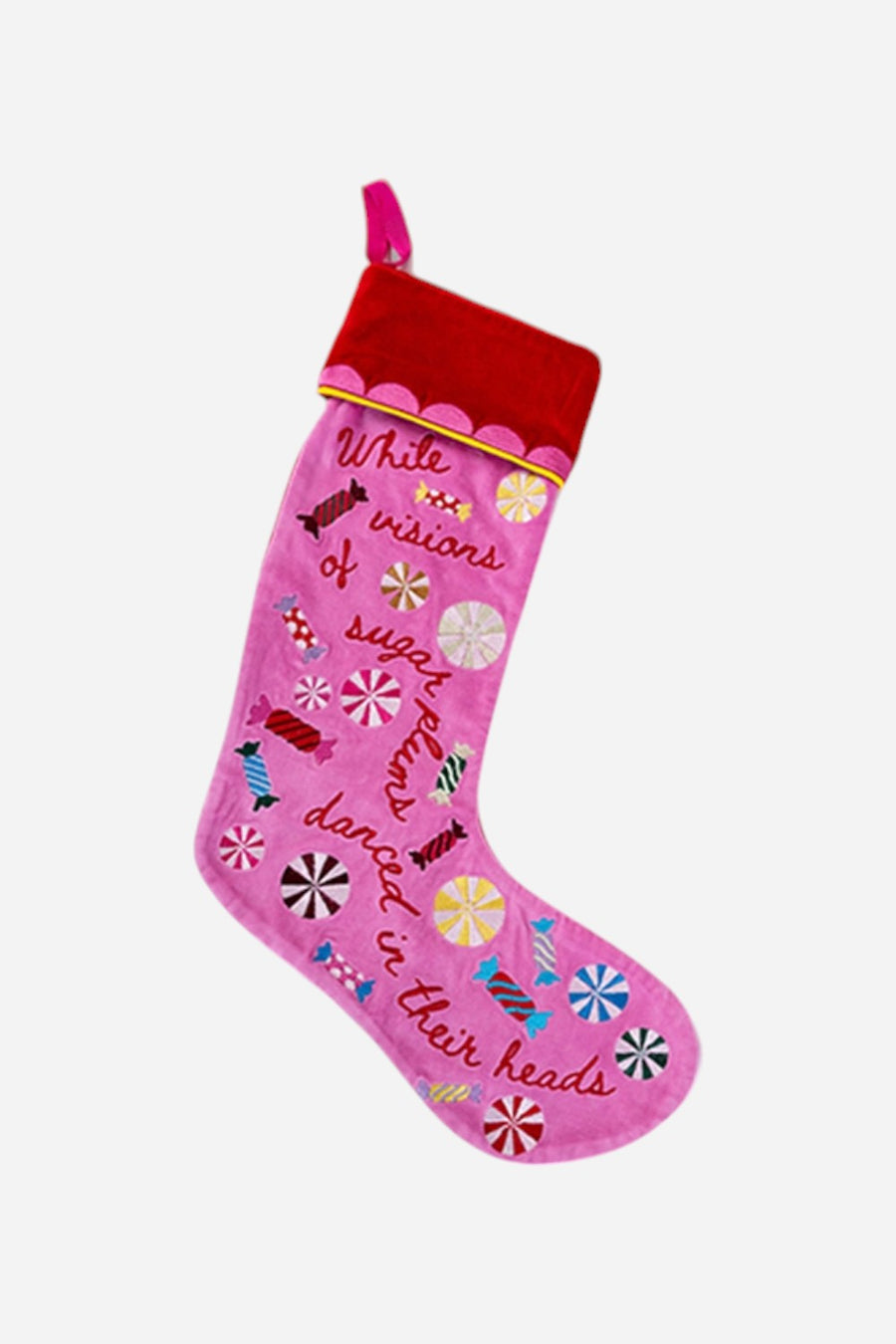 Furbish Sugar Plums Embroidered Stocking – front view