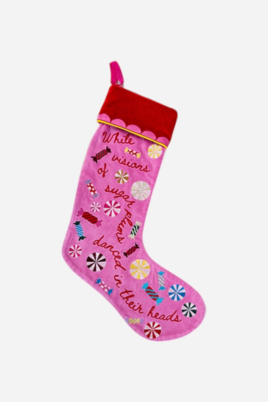 Furbish Sugar Plums Embroidered Stocking – front view