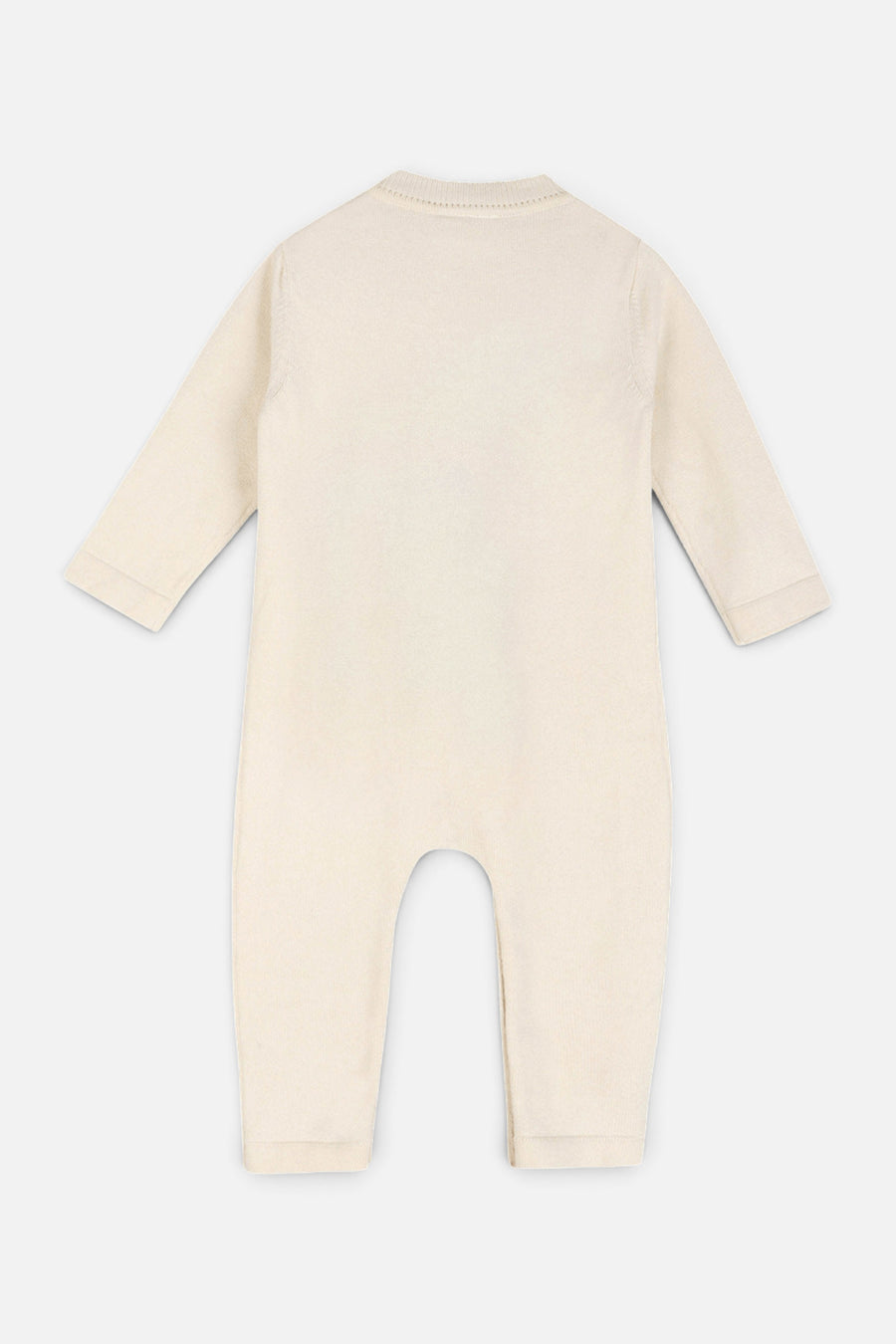 Furry Bear Knit Baby Jumpsuit in Ecru – back view