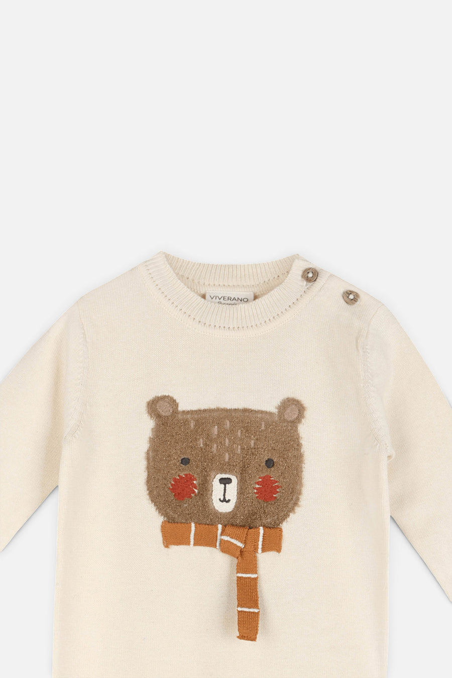 Furry Bear Knit Baby Jumpsuit in Ecru – detail