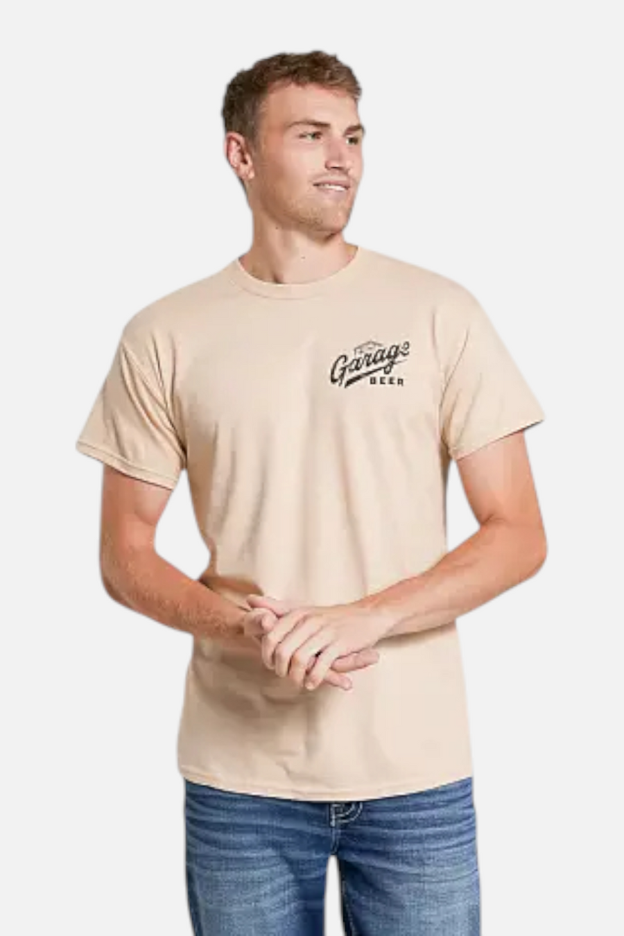 Garage Beer Cooler T-Shirt in Sand – back view