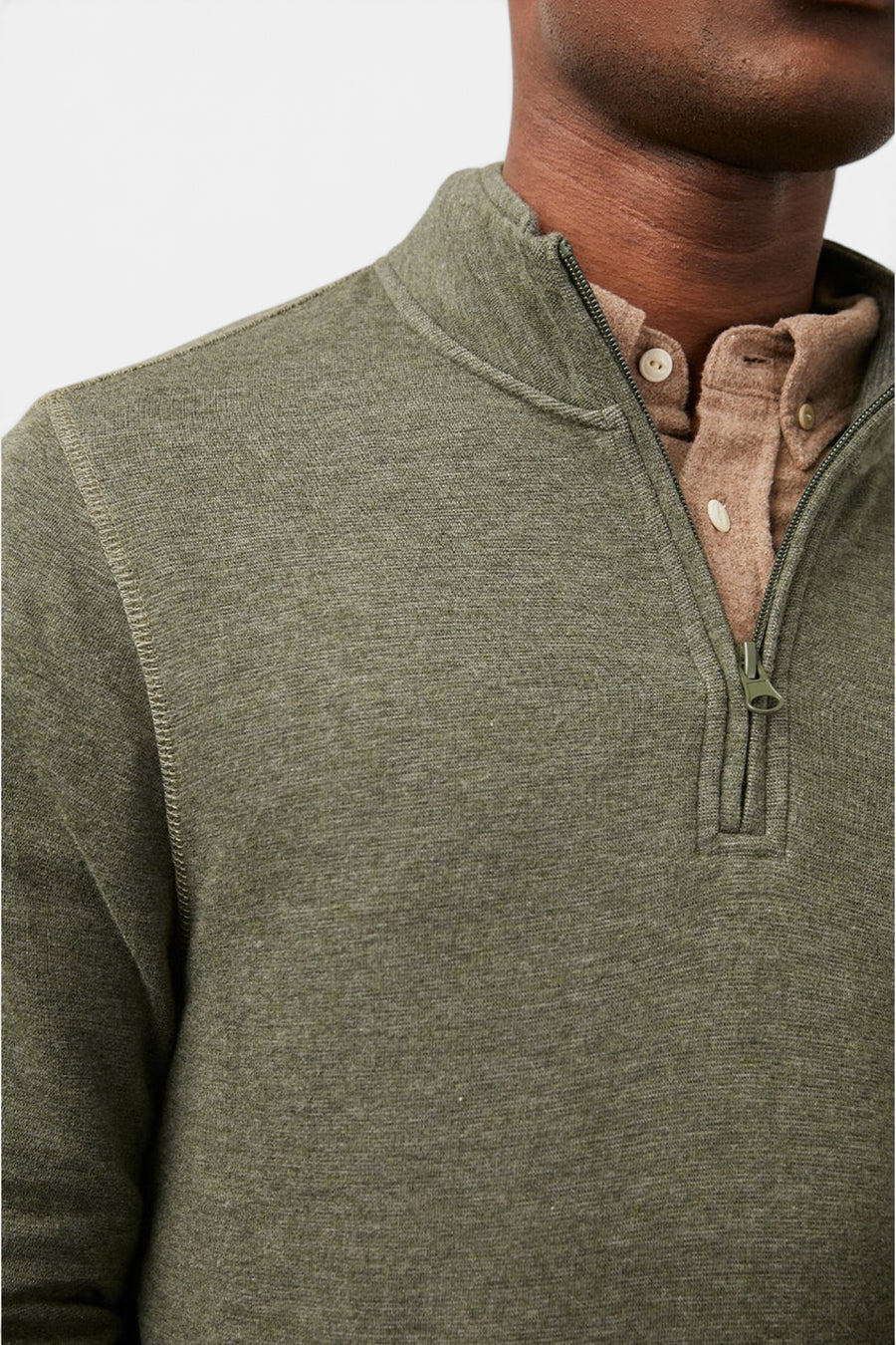 Gavin Half Zip Sweatshirt in Olive Charcoal Melange – back view