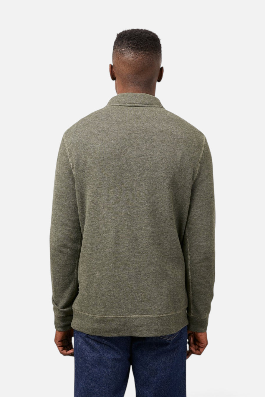 Gavin Half Zip Sweatshirt in Olive Charcoal Melange – detail