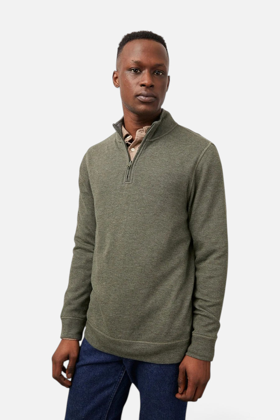 Gavin Half Zip Sweatshirt in Olive Charcoal Melange – front view