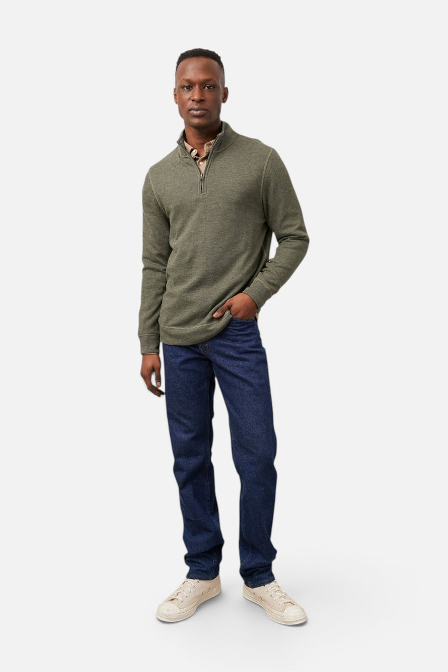 Gavin Half Zip Sweatshirt in Olive Charcoal Melange – side view