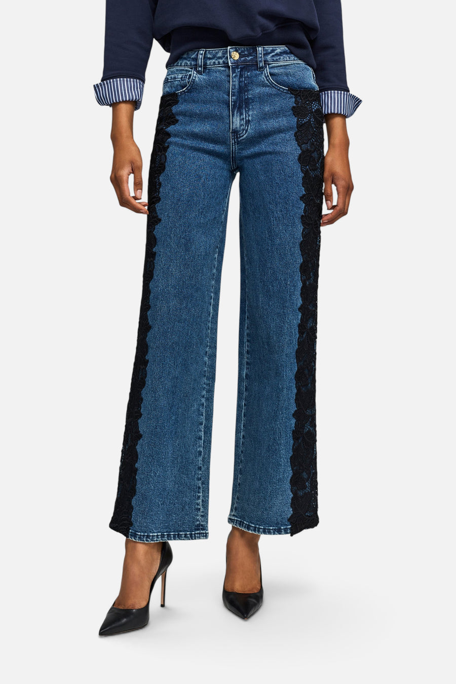 Generation Love Georgia Lace Combo Jeans in Vintage Medium Blue – front view