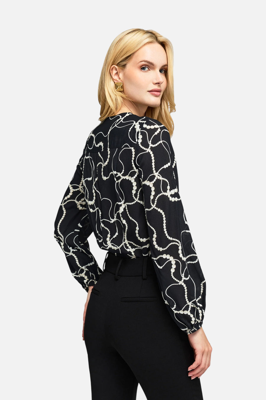 Generation Love Haven Pearl Georgette Blouse in Black/Ivory – side view