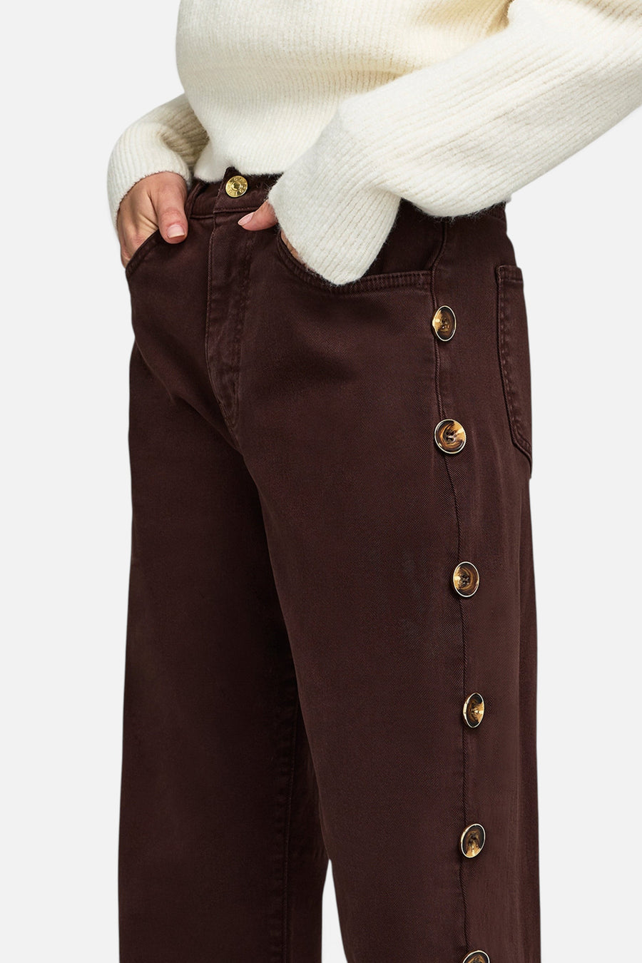 Generation Love Lark Button Jeans in Chestnut – detail