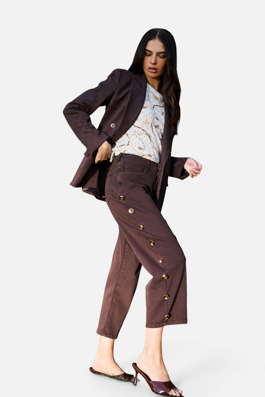 Generation Love Lark Button Jeans in Chestnut – flat lay