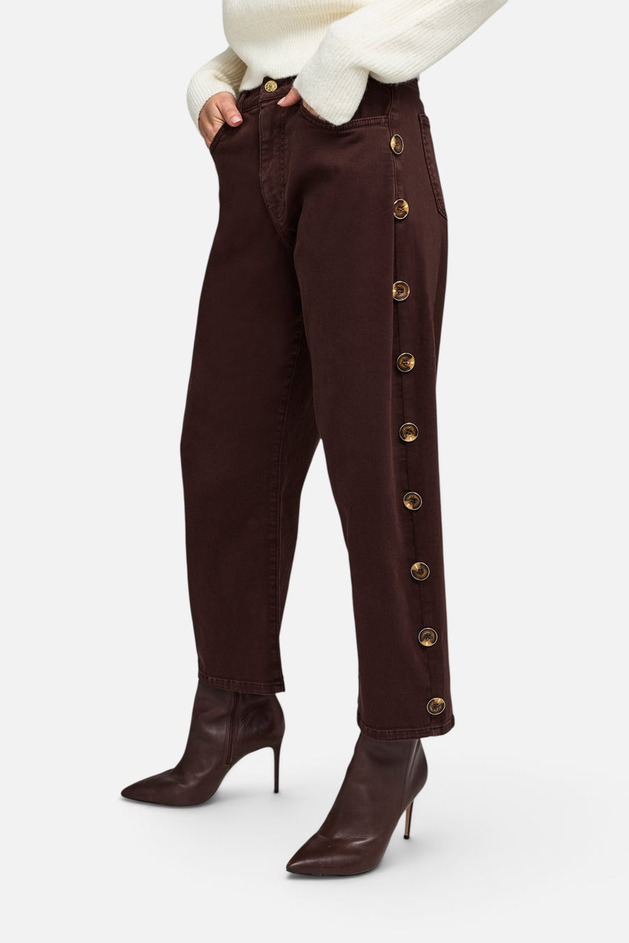 Generation Love Lark Button Jeans in Chestnut – side view