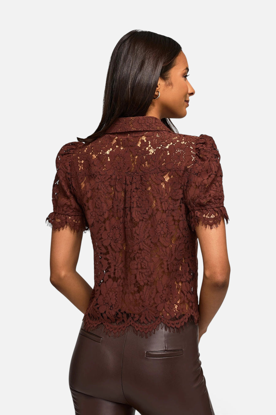 Generation Love Mikaelle Lace Shirt in Espresso – back view