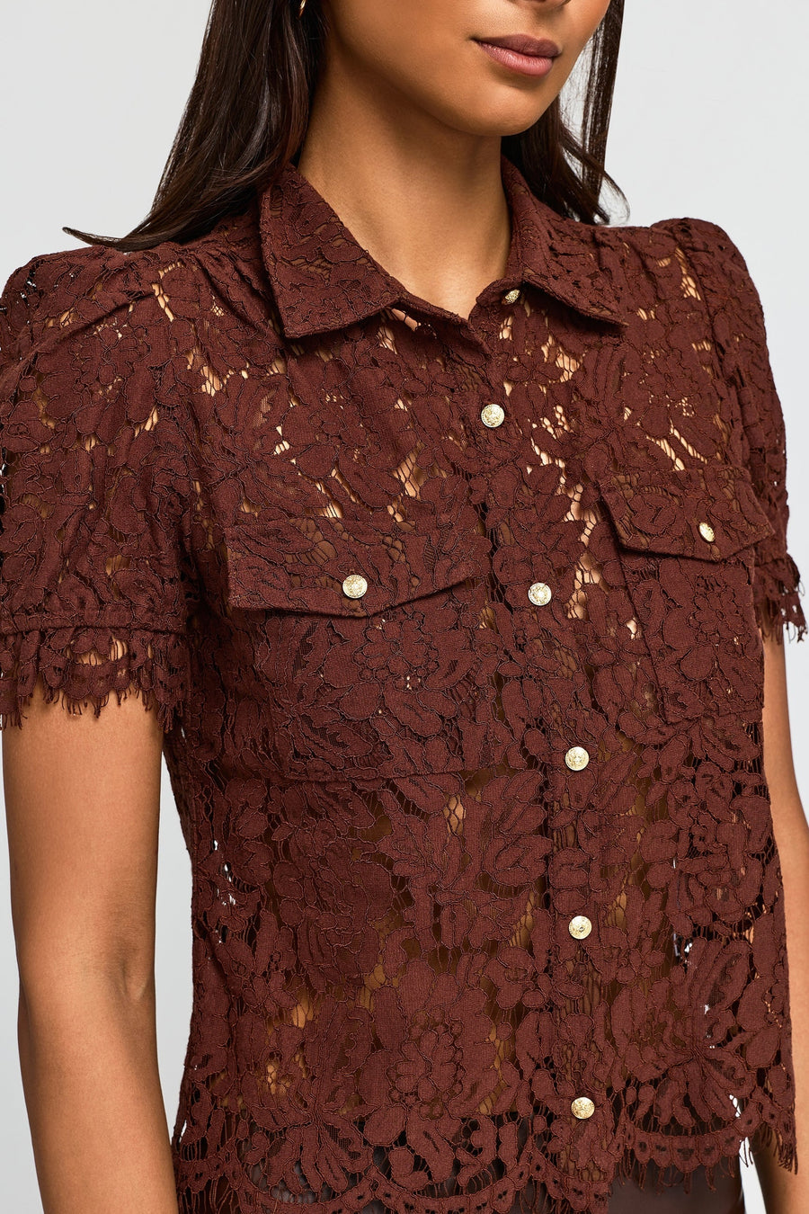 Generation Love Mikaelle Lace Shirt in Espresso – detail