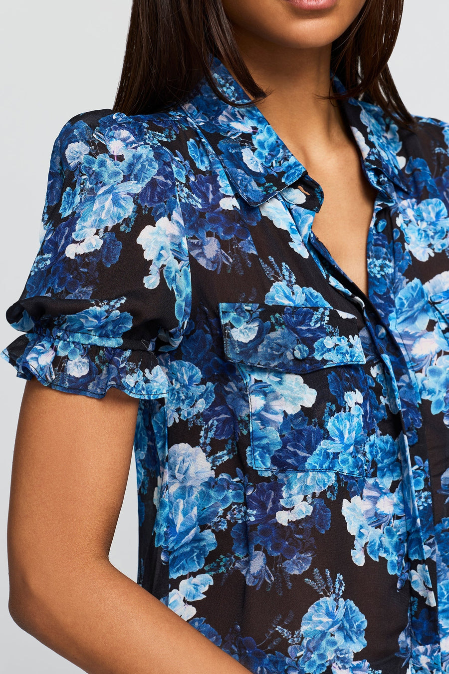 Generation Love Mina Floral Georgette Shirt in Navy Fleur – detail