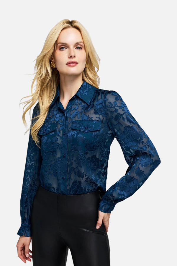 Generation Love Priya Floral Burn-Out Blouse in Peacock