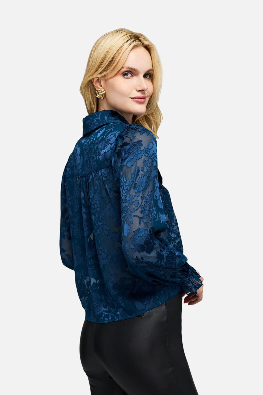 Generation Love Priya Floral Burn-Out Blouse in Peacock – side view
