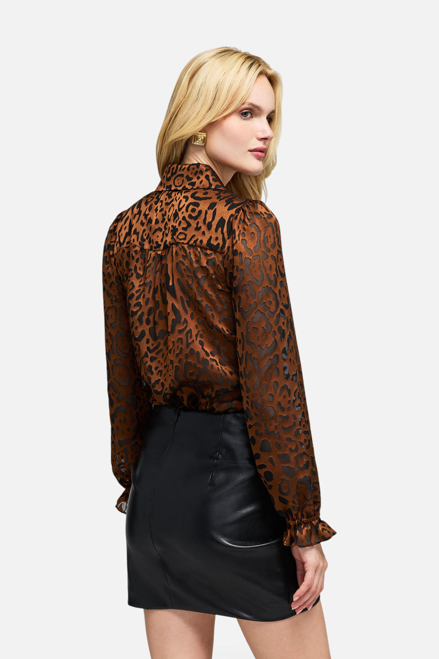 Generation Love Priya Leopard Burn-Out Blouse in Caramel / Black – back view