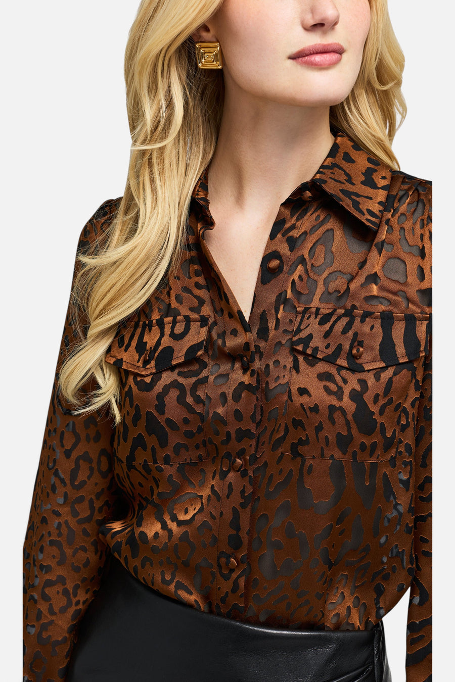 Generation Love Priya Leopard Burn-Out Blouse in Caramel / Black – detail