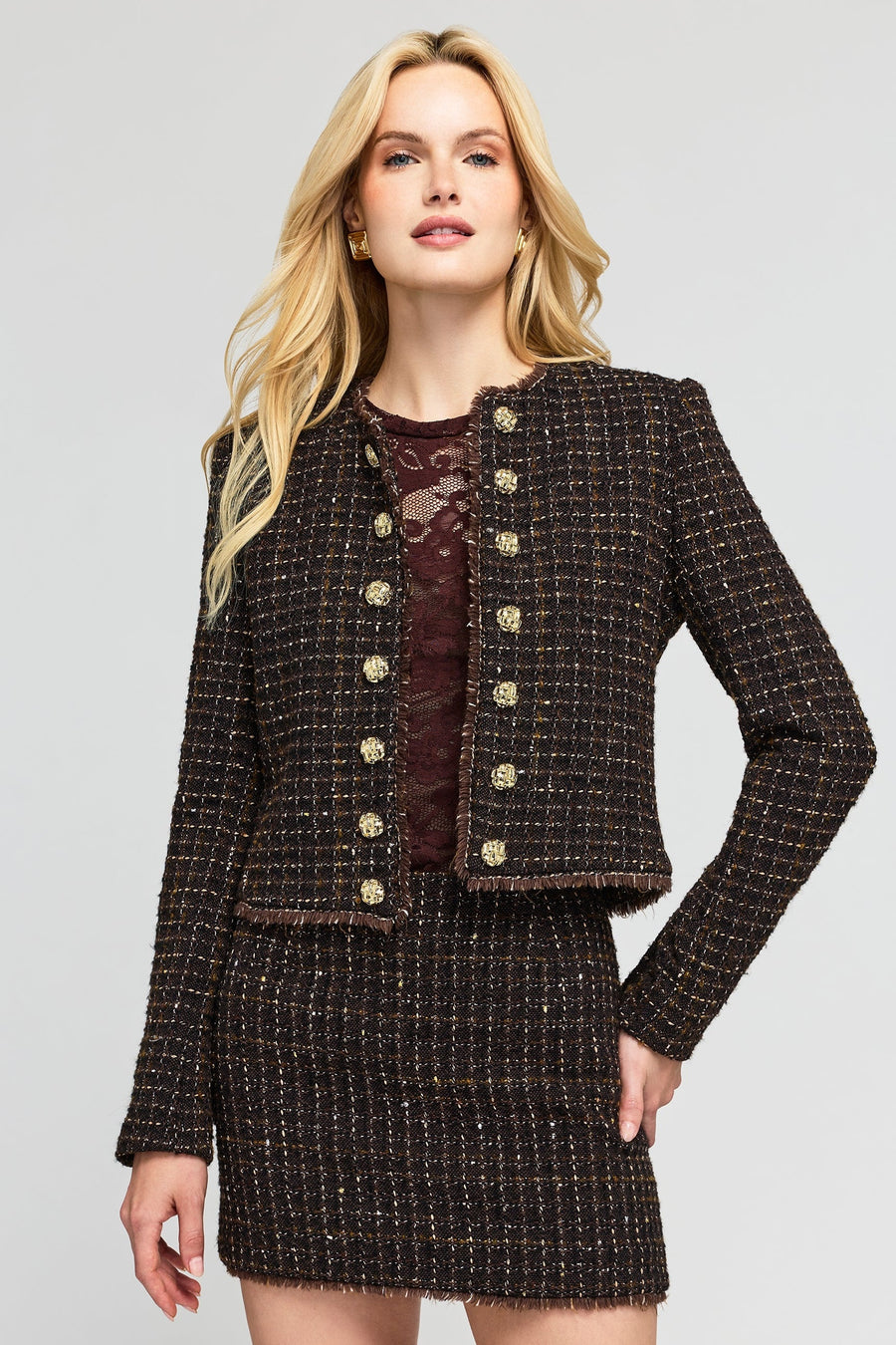 Generation Love Tiffany Tweed Jacket in Brown Multi – front view