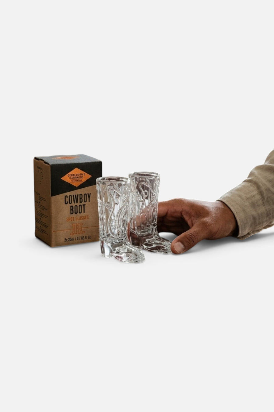 Gentlemen's Hardware Cowboy Boot Shot Glasses, Set of 2 – flat lay