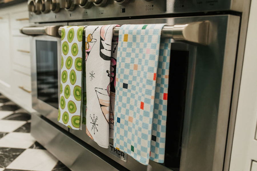 Geometry Cocktail Hour Kitchen Tea Towel – back view