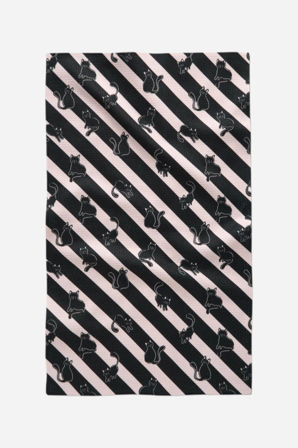 Geometry Towels Striped Black Cats Tea Towel