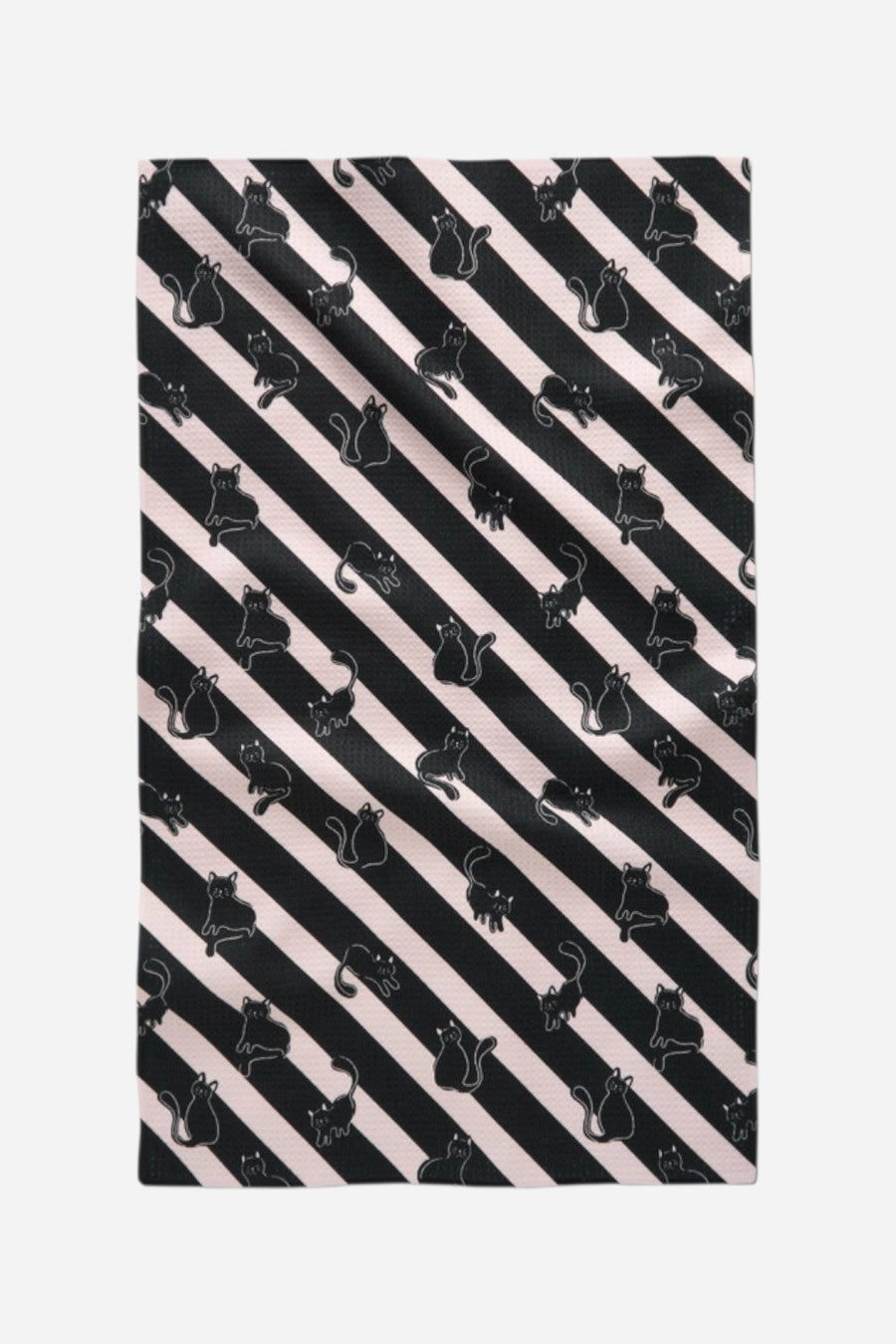 Geometry Towels Striped Black Cats Tea Towel – front view