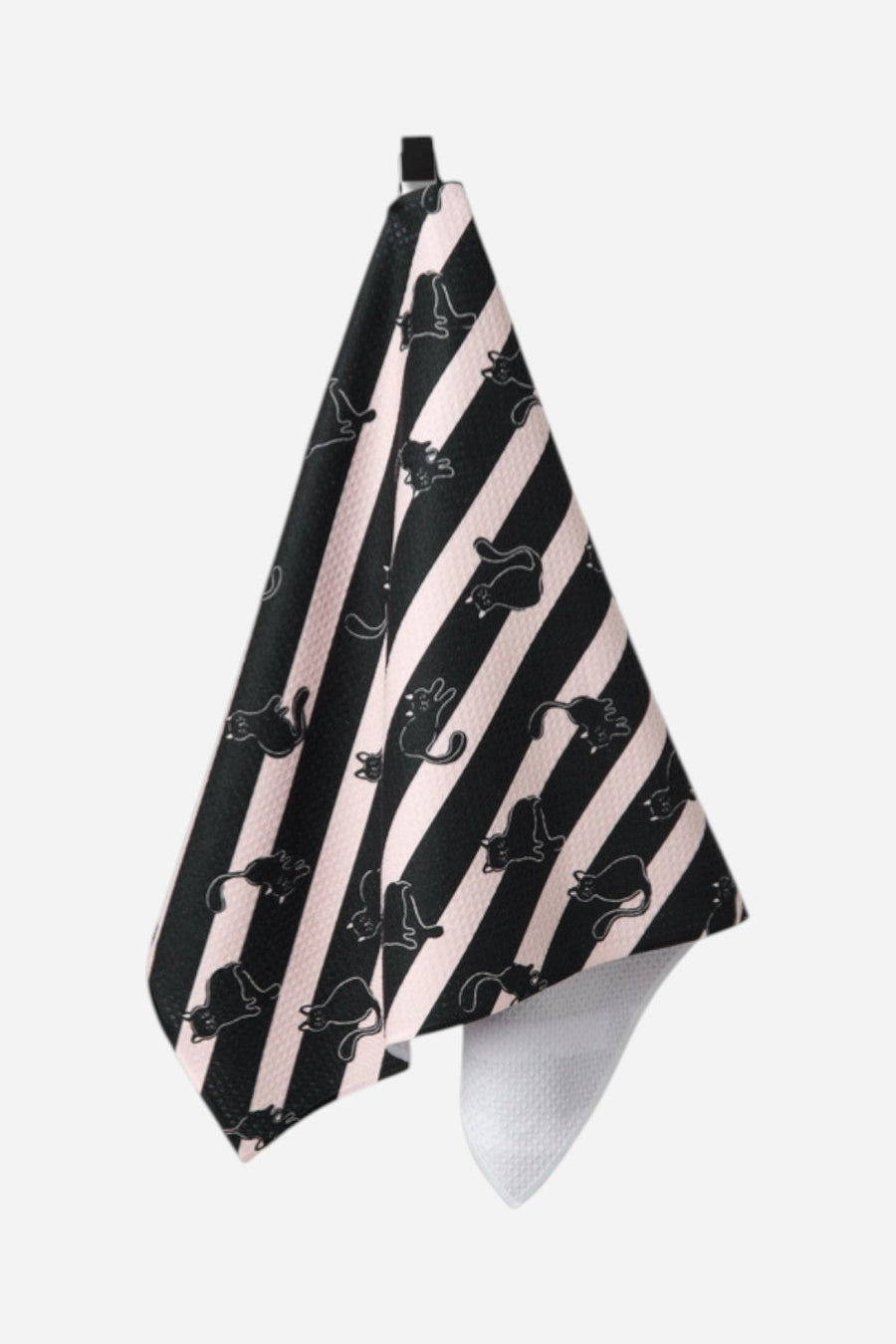 Geometry Towels Striped Black Cats Tea Towel – side view