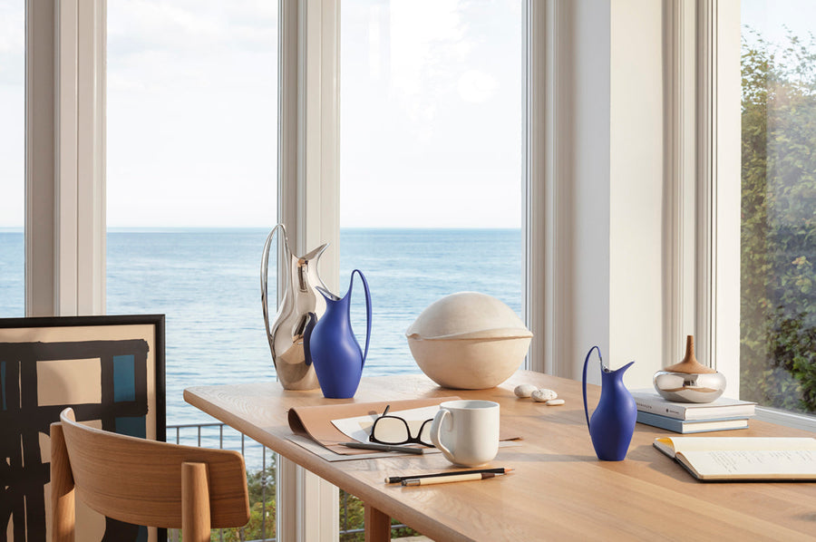 Georg Jensen Henning Koppel Pitcher Stainless Steel in Iconic Blue – back view